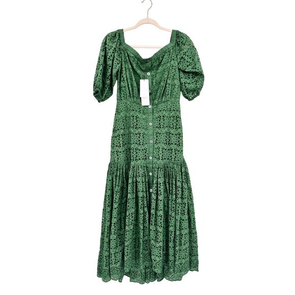 Veronica Beard Cali Off Shoulder Broderie Anglaise Cotton Voile Maxi Dress Green - Picture 2 of 8